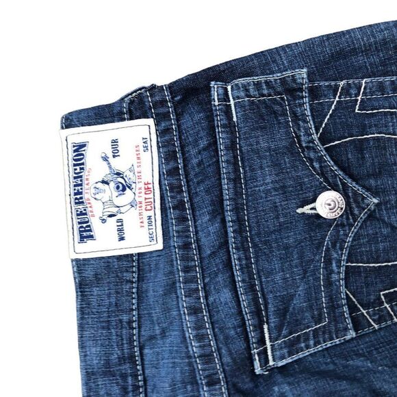 Vintage True Religion Jeans Shorts Size 38 CUT OFF FLAP T Blue - Picture 4 of 7